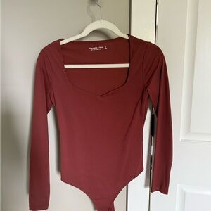 Abercrombie & Fitch Long Sleeve Bodysuit in Deep Red